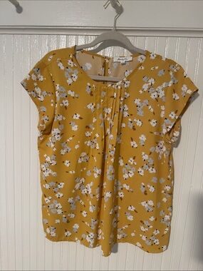 Mustard Floral Pleated Front Blouse - Women